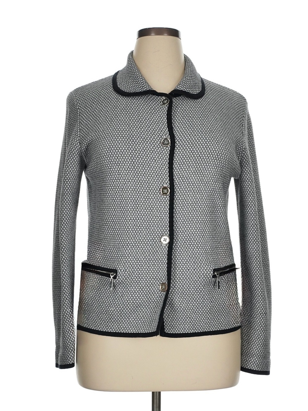 ❤️ Jones New York Black and White Textured Button-Up Sweater Size XL
